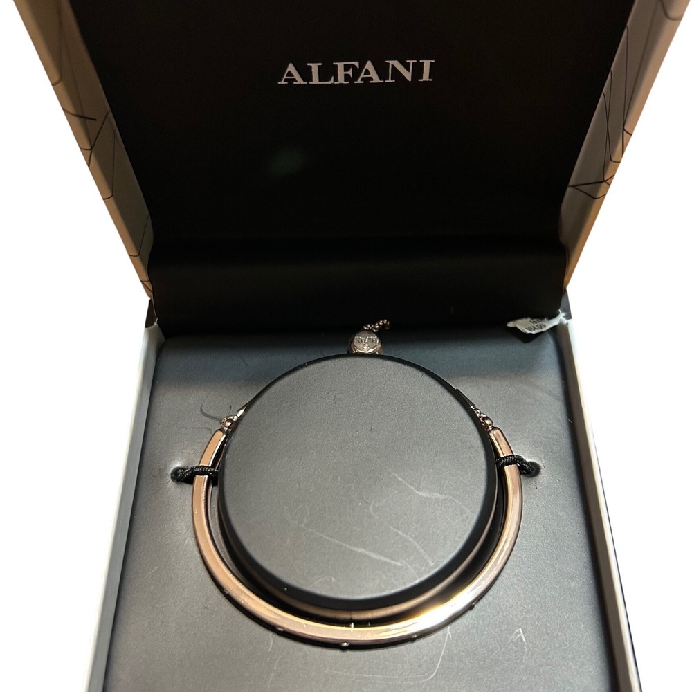 Alfani Rose Gold‎ Tone Open Cuff Bracelet with Black Cord Accent. NEW